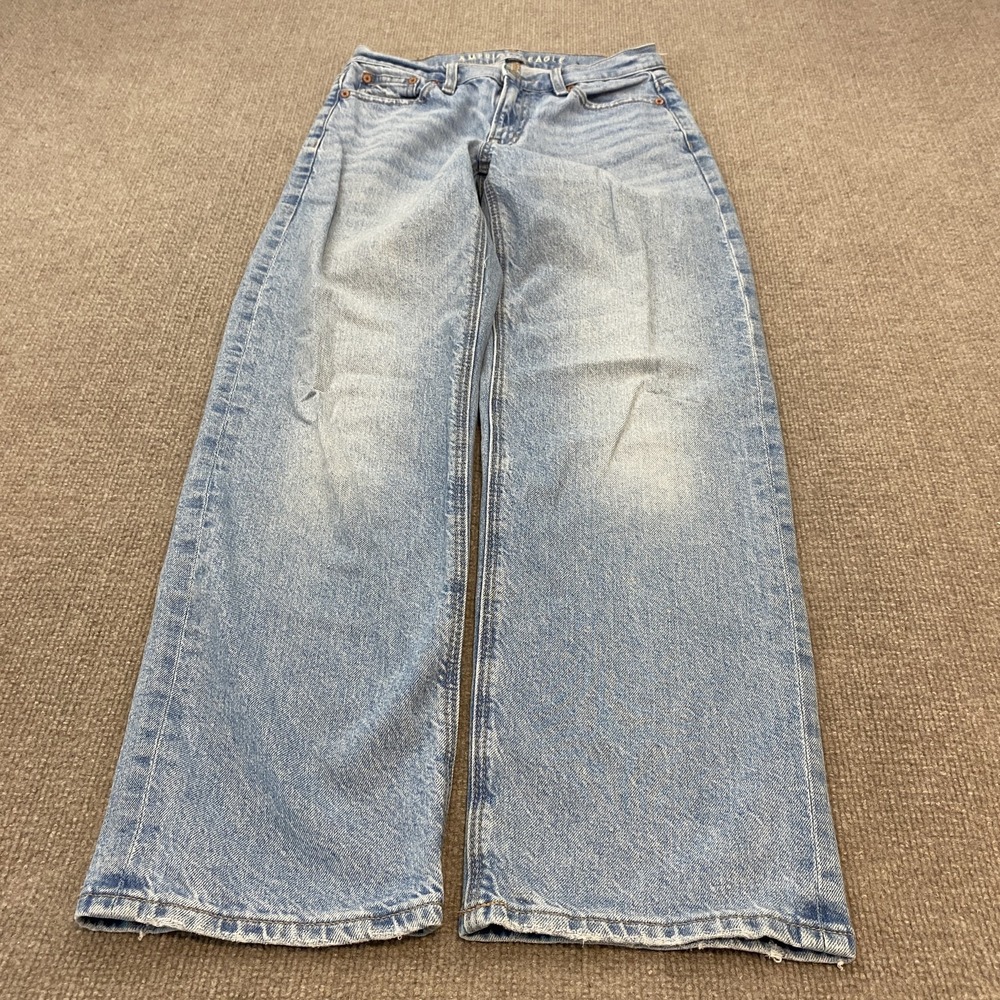American Eagle Stovepipe Wide Leg Jeans Womens 00 Blue Wash High Rise Baggy